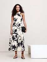 Cotton Poplin Ruched Drop-Waist Maxi Dress