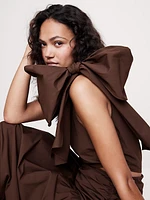 Stretch-Cotton Poplin One-Shoulder Drop-Waist Maxi Dress