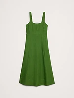 Linen Square-Neck Midi Dress