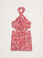 Linen Halter Cut-Out Mini Dress