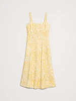 Linen Square-Neck Midi Dress