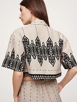 Linen Tie-Front Cropped Shirt