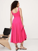 Stretch-Sateen Square-Neck Long Midi Dress