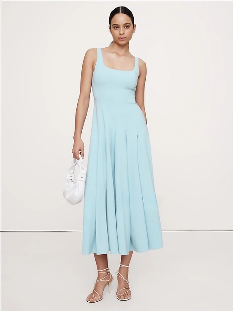 Stretch-Sateen Square-Neck Long Midi Dress