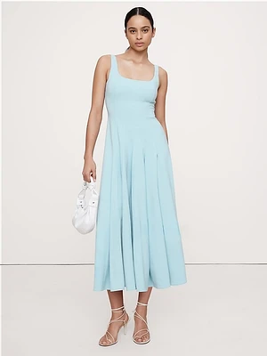 Stretch-Sateen Square-Neck Long Midi Dress