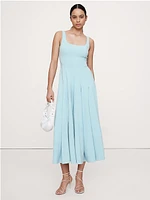Stretch-Sateen Square-Neck Long Midi Dress