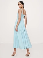 Stretch-Sateen Square-Neck Long Midi Dress