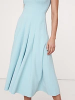 Stretch-Sateen Square-Neck Long Midi Dress