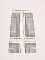 Cotton-Silk Drawstring Midi Skirt