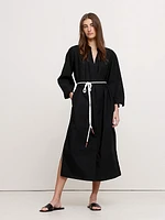 Cotton Poplin Split-Neck Shirt Dress