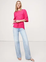Viscose-Linen Dupioni Tie-Waist Top