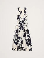 Cotton Poplin Ruched Drop-Waist Maxi Dress