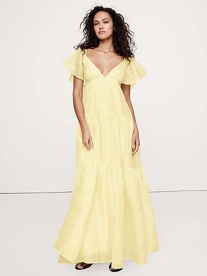 Linen-Silk Tiered Maxi Dress