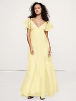 Linen-Silk Tiered Maxi Dress