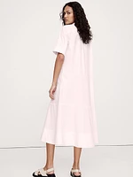 Cotton Poplin Tuxedo-Front Midi Dress