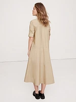 Cotton Poplin Tuxedo-Front Midi Dress