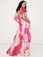 Linen-Silk Tiered Maxi Dress