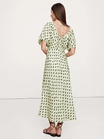 Viscose-Linen Ruched Long Midi Dress