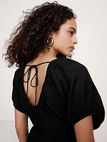 Viscose-Linen Ruched Long Midi Dress