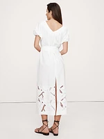 Embroidered Cotton Poplin Ruched Dress
