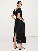 Embroidered Cotton Poplin Ruched Dress