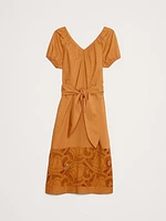 Embroidered Cotton Poplin Ruched Dress