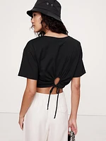 Cotton Cropped Keyhole-Back Top