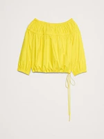 Cotton Poplin Ruched Bubble-Hem Top