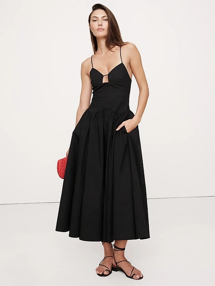 Stretch-Cotton Poplin Long Midi Dress