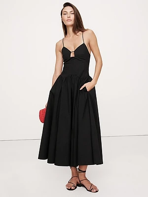 Stretch-Cotton Poplin Long Midi Dress