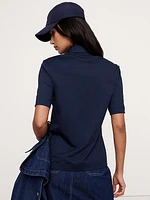 Silky Cotton Short-Sleeve Button-Down Top