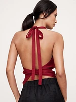 Viscose-Linen Open-Back Halter Top