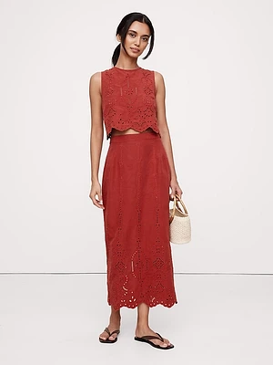 TENCEL™-Linen Eyelet Long Midi Skirt