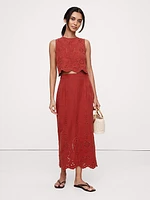 TENCEL™-Linen Eyelet Long Midi Skirt