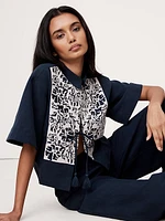Embroidered Tencel™-Linen Tie-Front Top