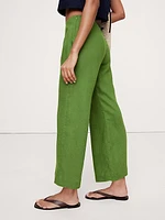 Mid-Rise Kick-Flare Linen Ankle Pant