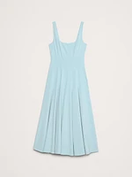 Stretch-Sateen Square-Neck Long Midi Dress