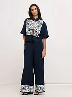 Embroidered Tencel™-Linen Tie-Front Top