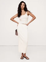 Crinkle-Knit Long Midi Skirt