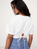 Cotton Cropped Keyhole-Back Top