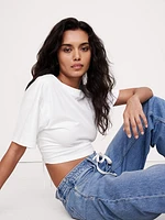 Cotton Cropped Keyhole-Back Top