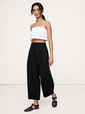 High-Rise Pleated Cotton Poplin Cropped Pant