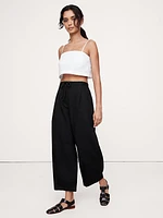 High-Rise Pleated Cotton Poplin Cropped Pant