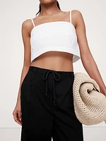 High-Rise Pleated Cotton Poplin Cropped Pant