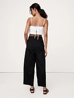 High-Rise Pleated Cotton Poplin Cropped Pant
