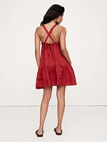 Viscose-Linen Flounce-Hem Mini Dress