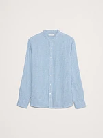 Standard-Fit Linen-Cotton Banded-Collar Shirt