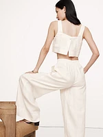 Linen Square-Neck Cropped Tank