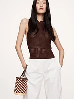 Two-Tone Straw Bucket Bag by Sensi Studio