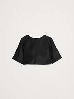 Linen Boat-Neck Cropped Top